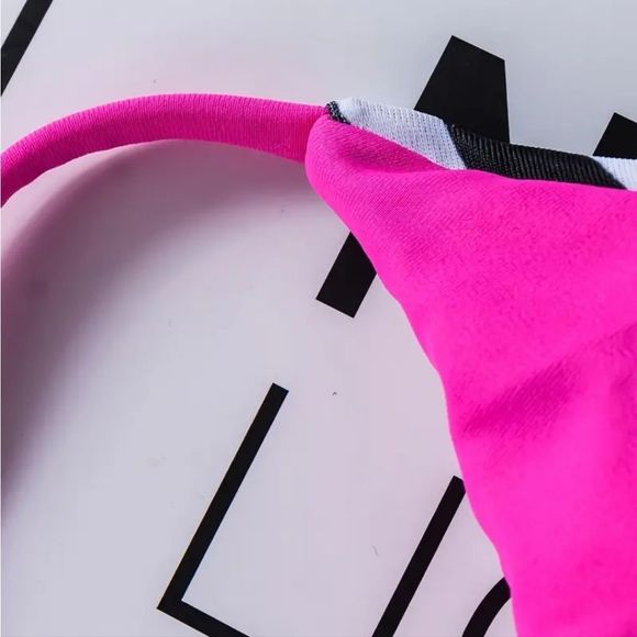 NEW ZEBRA CONTRAST PINK TRIM BIKINI SET - Picture 5 of 10